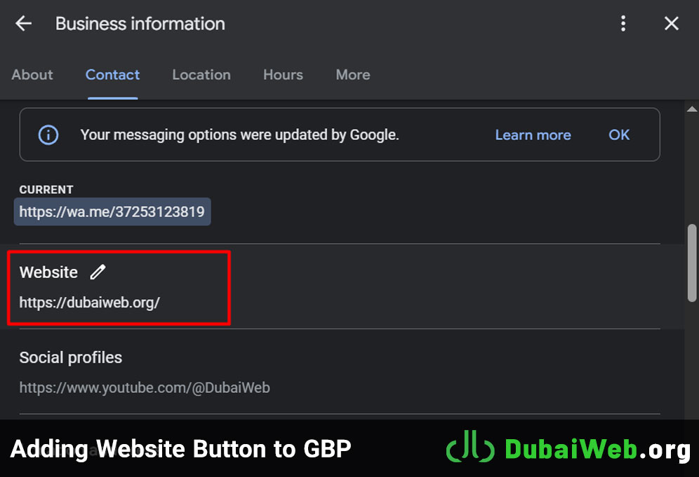 Adding Website Button to GBP