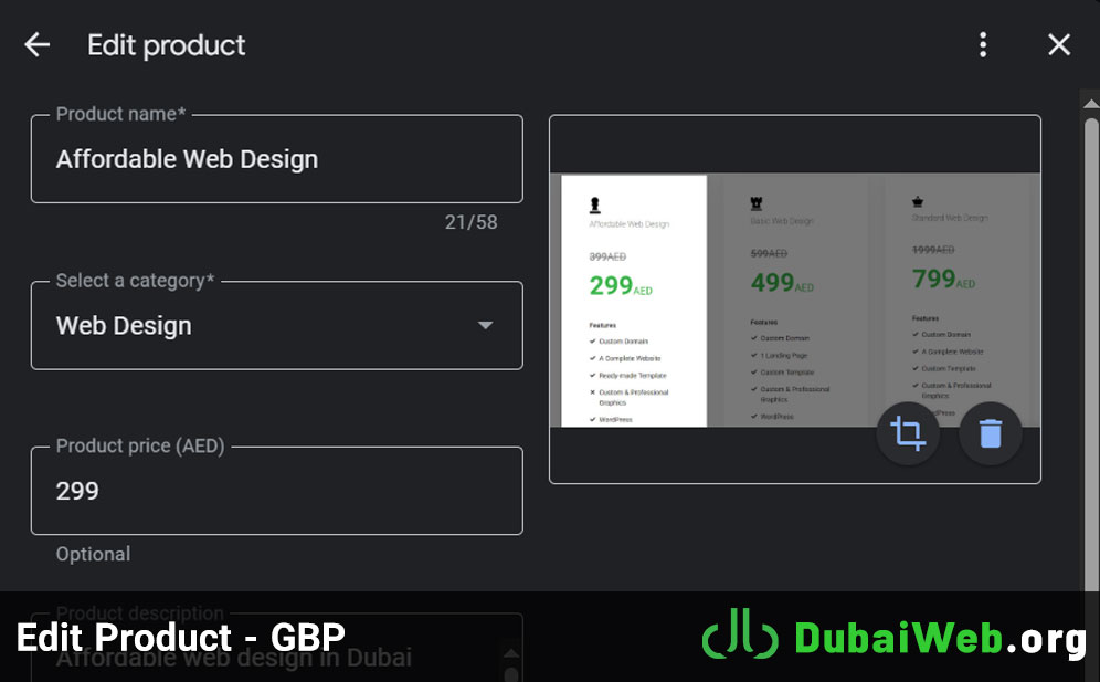 Edit Product - GBP