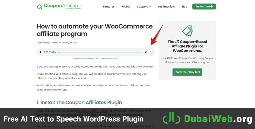 Free AI Text to Speech WordPress Plugin